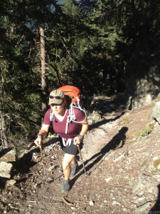 Denise hoofing up the trail