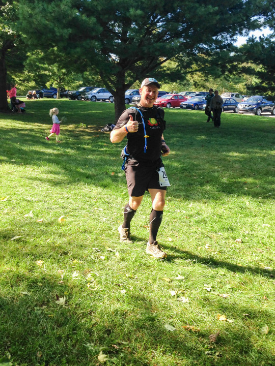 Coming into the finish after almost running over the little girl behind me